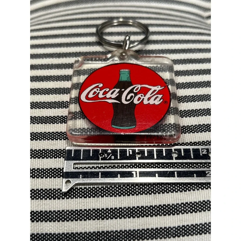 Vintage 1991 Coca-Cola Keychain Red Disc Bottle Logo Acrylic Key Fob Soda Pop